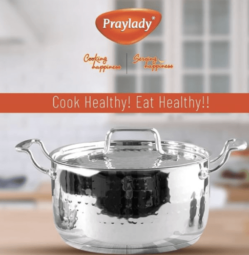 Praylady INOX 3+ Series Cooking Pot 22 cm | Hammered Cooking Pot with Lid | Cooking Kadai for Induction Base and Gas Stove | Deep Kadhai with Lid | Stainless Steel Cookware | Silver - Image 2